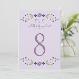 Rustic Purple Green Floral Table Number Card