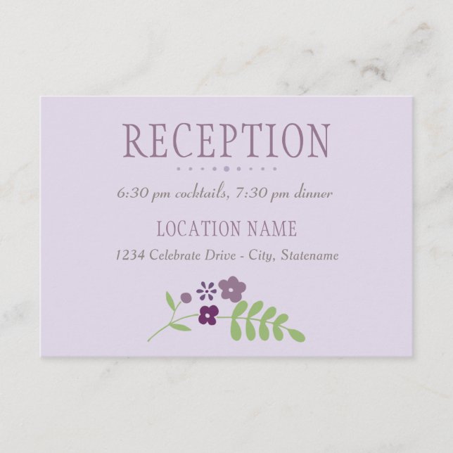 Rustic Purple Green Floral Wedding Reception Enclosure Card (Front)