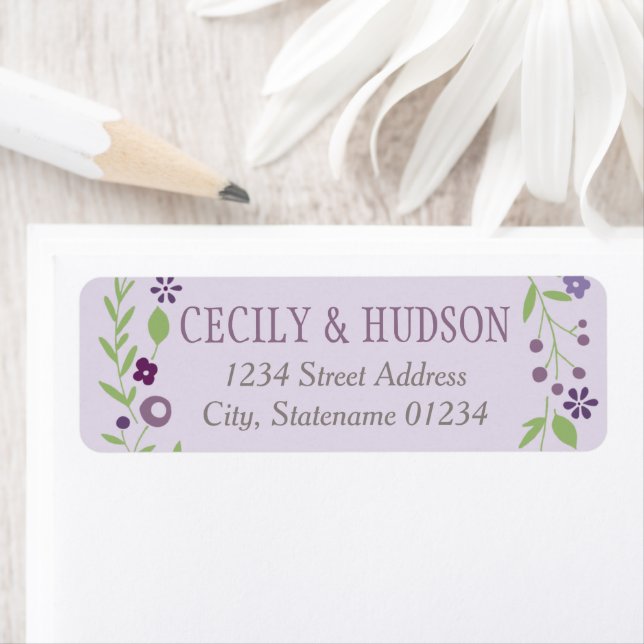 Rustic Purple Green Floral Wedding Return Address (Insitu)