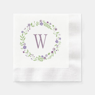 Rustic Purple Green Floral Wreath Wedding Monogram Napkin