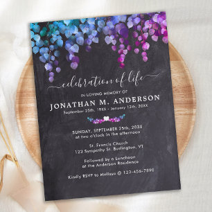 Rustic Purple Greenery Celebration Of Life Funeral Invitation Postcard