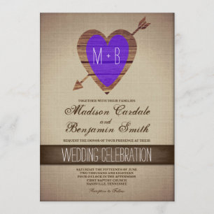 Rustic Purple Heart Arrow Country Wedding Invites