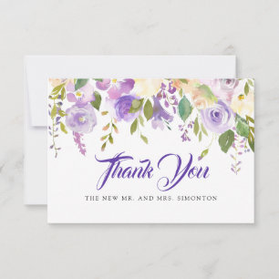 Rustic Purple Ivory White Floral Wedding Thank You Card