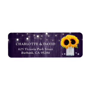 Rustic Purple Lace Sunflower Return Address Labels