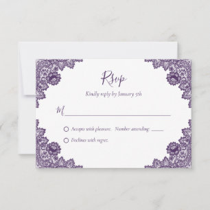 Rustic Purple Lace Wedding RSVP Cards