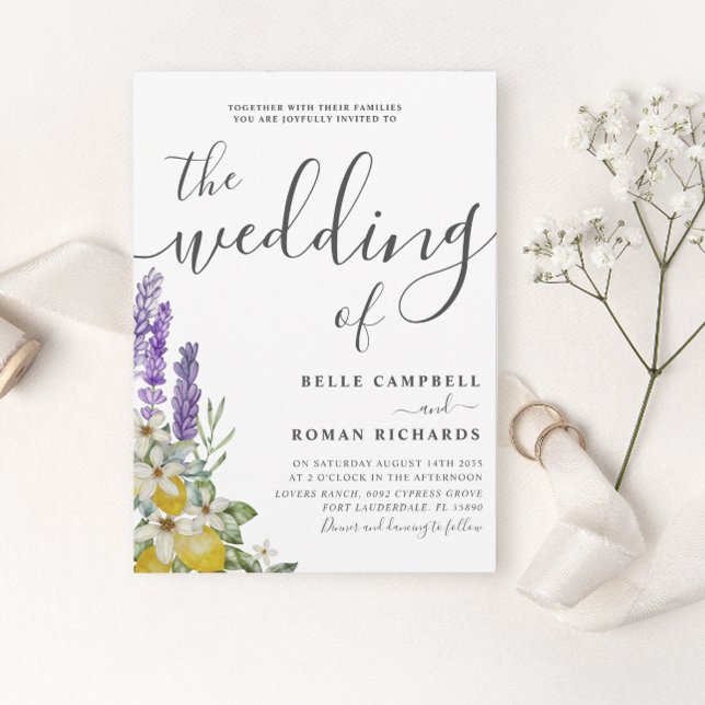 Rustic Purple Lavender & Lemons Wedding Invitation (Creator Uploaded)