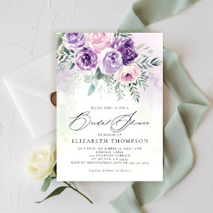 Rustic Purple Lavender Lilac Floral Bridal Shower Invitation