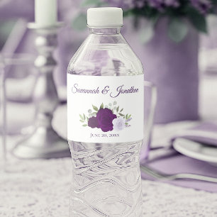 Rustic Purple & Lavender Roses Elegant Wedding Water Bottle Label