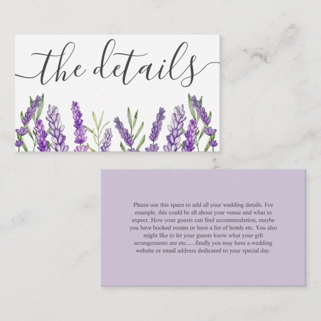 Rustic Purple Lavender Wedding Details  Enclosure Card (Front/Back)