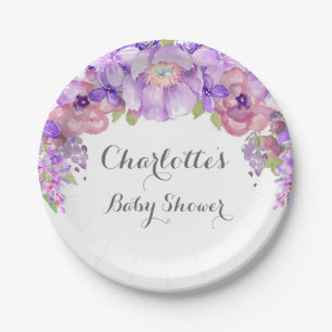 Rustic Purple Lilac Floral Baby Shower Plate