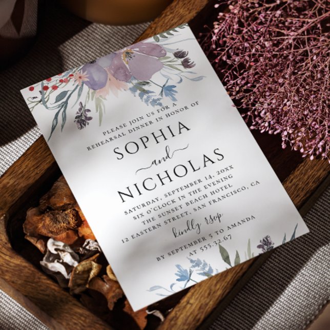 Rustic purple lilac garden floral rehearsal dinner invitation (Creator Uploaded)