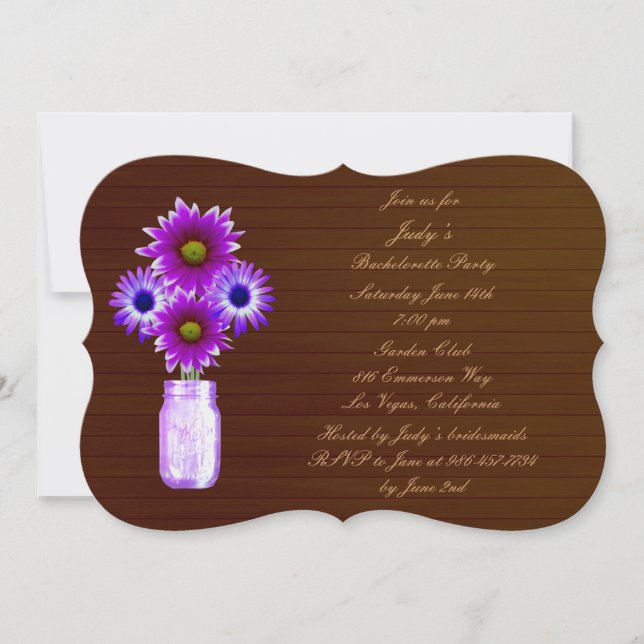 Rustic Purple Mason Jar Bachelorette Party Invite (Front)
