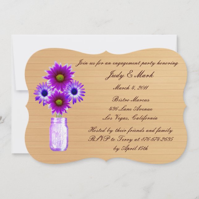 Rustic Purple Mason Jar Engagement Party Invite (Front)