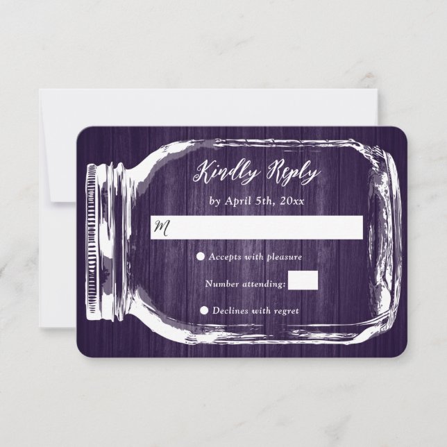 Rustic Purple Mason Jar Fall Wedding RSVP Card (Front)