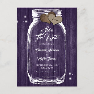 Rustic Purple Mason Jar Fall Wedding Save The Date Announcement Postcard