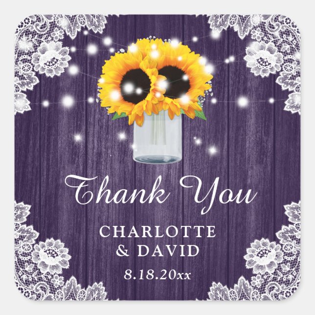 Rustic Purple Mason Jar Lace Sunflower Stickers (Front)
