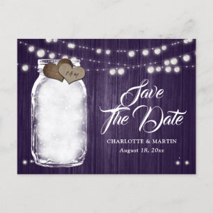 Rustic Purple Mason Jar Wedding Save The Date Announcement Postcard