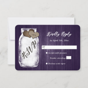 Rustic Purple Mason Jar Wood Wedding RSVP Card