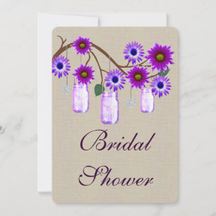 Rustic Purple Mason Jars Bridal Shower Invitation