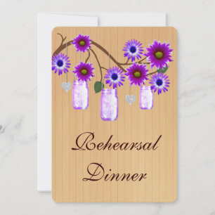 Rustic Purple Mason Jars Rehearsal Dinner Invite