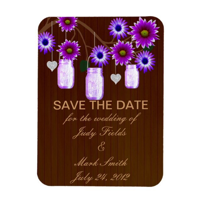 Rustic Purple Mason Jars Save The Date Magnet (Vertical)