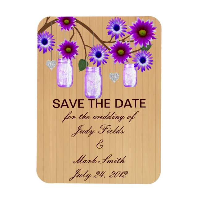 Rustic Purple Mason Jars Save The Date Magnet (Vertical)