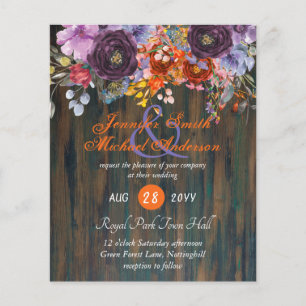 Rustic Purple Orange Pink Floral Wedding Invites
