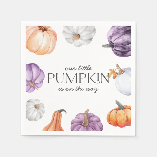 Rustic Purple Orange White Pumpkin Baby Shower Napkin (Front)