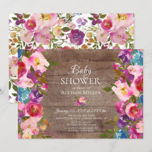 Rustic Purple Pink Floral BABY Shower Invitations
