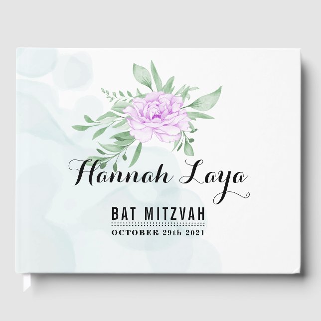 Rustic Purple Rose Eucalyptus Bat Mitzvah Guest Bo Guest Book (Front)