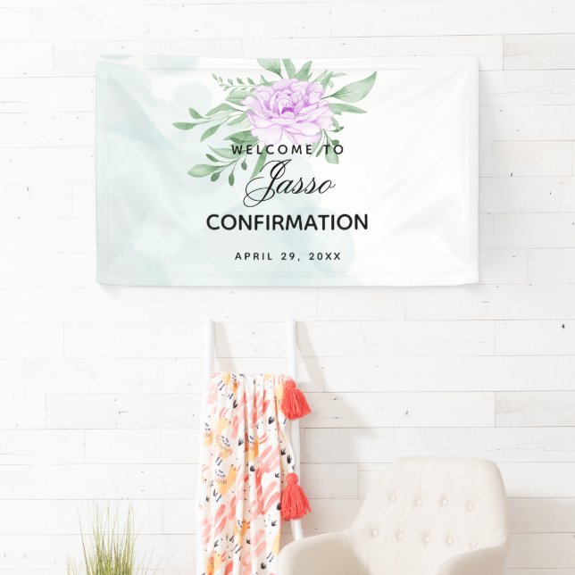 Rustic Purple Rose Eucalyptus Confirmation Banner (Insitu)