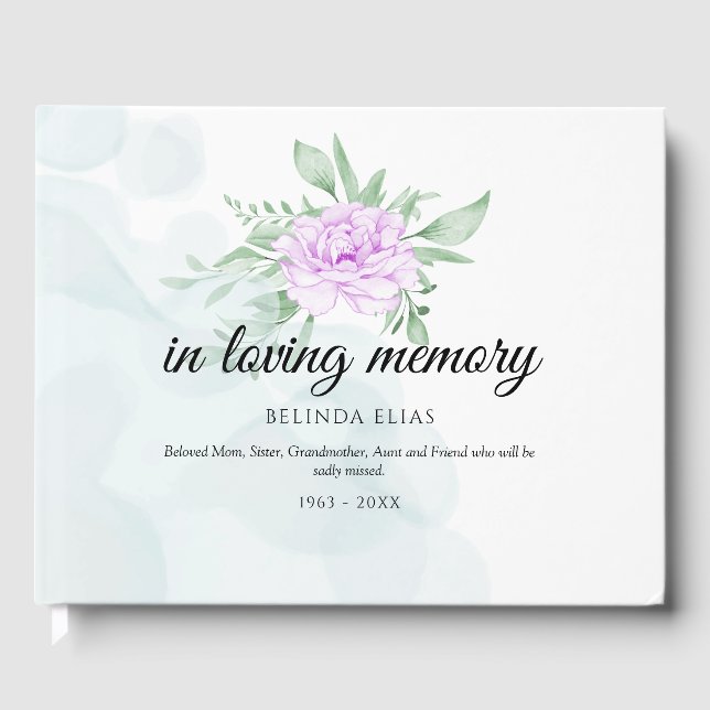 Rustic Purple Rose Eucalyptus Funeral Guest Guest Book (Front)