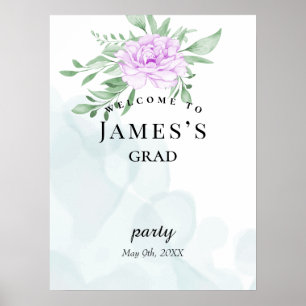 Rustic Purple Rose Eucalyptus Graduation Welcome Poster