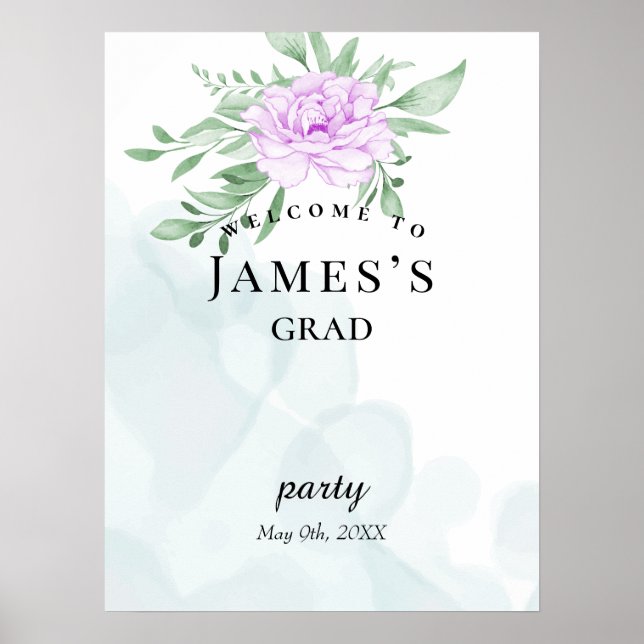Rustic Purple Rose Eucalyptus Graduation Welcome Poster (Front)