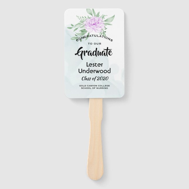 Rustic Purple Rose Eucalyptus Greenery Graduation Hand Fan (Front)