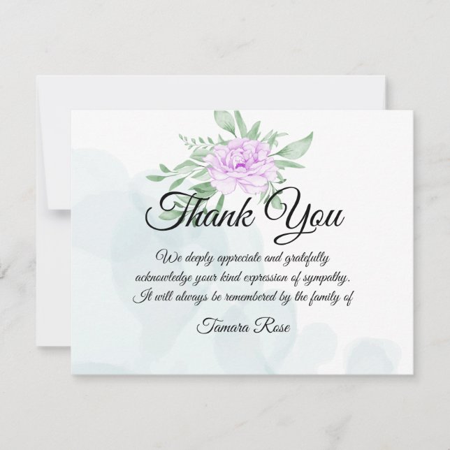 Rustic Purple Rose Eucalyptus Leaves Funeral Thank You Card (Front)