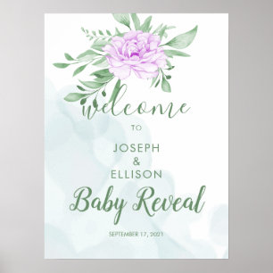 Rustic Purple Rose Eucalyptus Leaves Gender Reveal Poster
