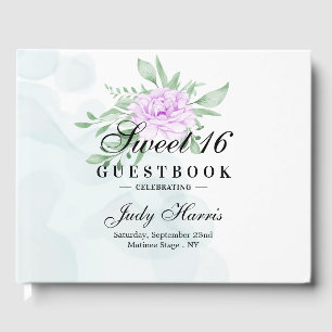 Rustic Purple Rose Eucalyptus Sweet Sixteen Guest  Book