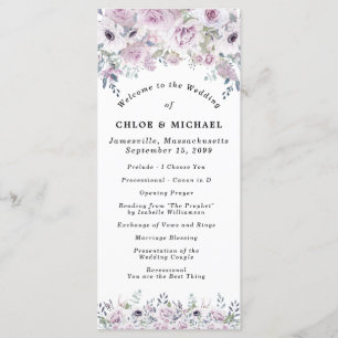 Rustic Purple Rose Floral Wedding Programme