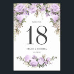 Rustic Purple Rose Floral Wedding Table Number<br><div class="desc">A lush top border of purple roses and sage green leaves and vines creates an elegant frame for this table number card. A purple rose spray defines the bottom. The table number is written in a large dark grey font. The wedding couple's names and wedding date are below. Very easy...</div>