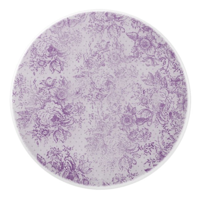 rustic purple, shabby chic,pale lavender florals, ceramic knob (Front)