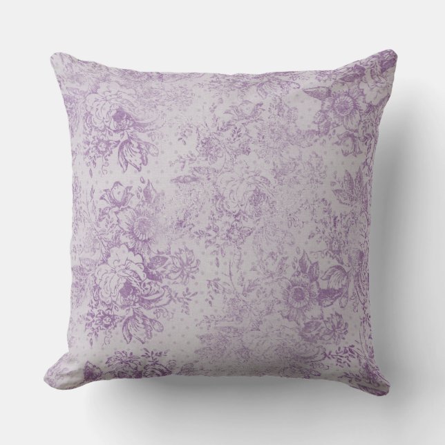 rustic purple, shabby chic,pale lavender florals, cushion (Front)