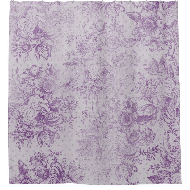 rustic purple, shabby chic,pale lavender florals, shower curtain (Front)