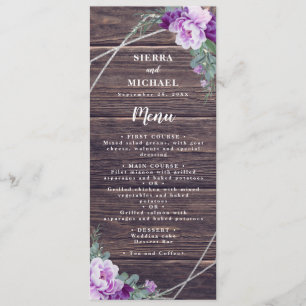 Rustic Purple & Silver Floral Wedding Reception Me Menu