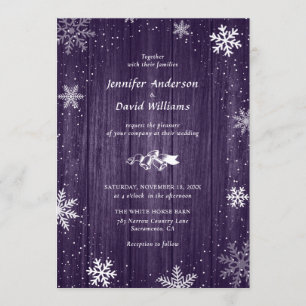 Rustic Purple Snowflake Winter Wedding Invitations