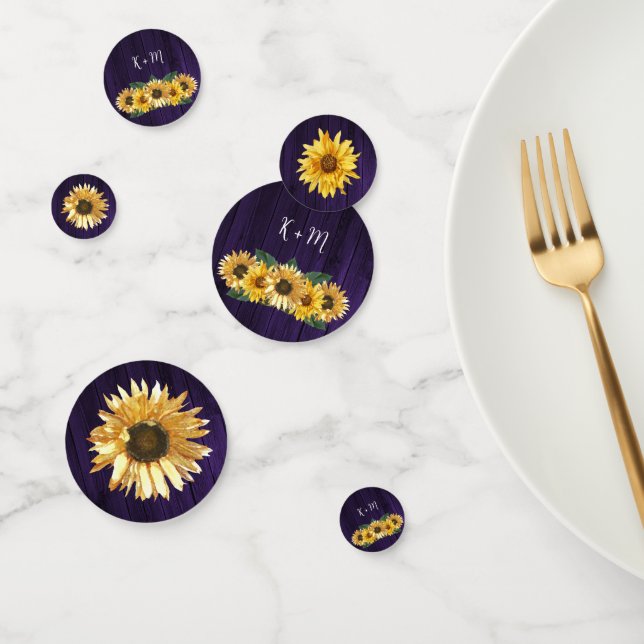 Rustic Purple Sunflower Monogram Wedding Confetti (Group)