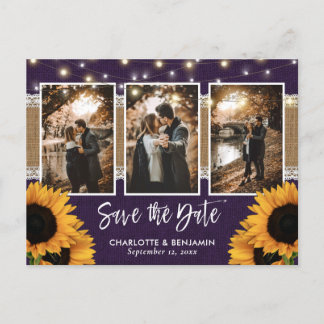 Rustic Purple Sunflower Photo Save The Date Announcement Postcard