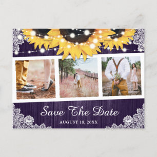Rustic Purple Sunflower Photo Save The Date Announcement Postcard