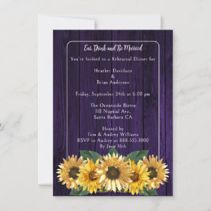 Rustic Purple Sunflower Rehearsal Dinner Invitation