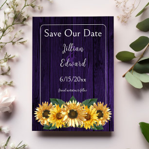 Rustic Purple Sunflower Save The Date Announcement